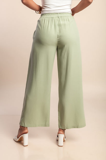 Pantaloni larghi con elastico in vita, verde chiaro