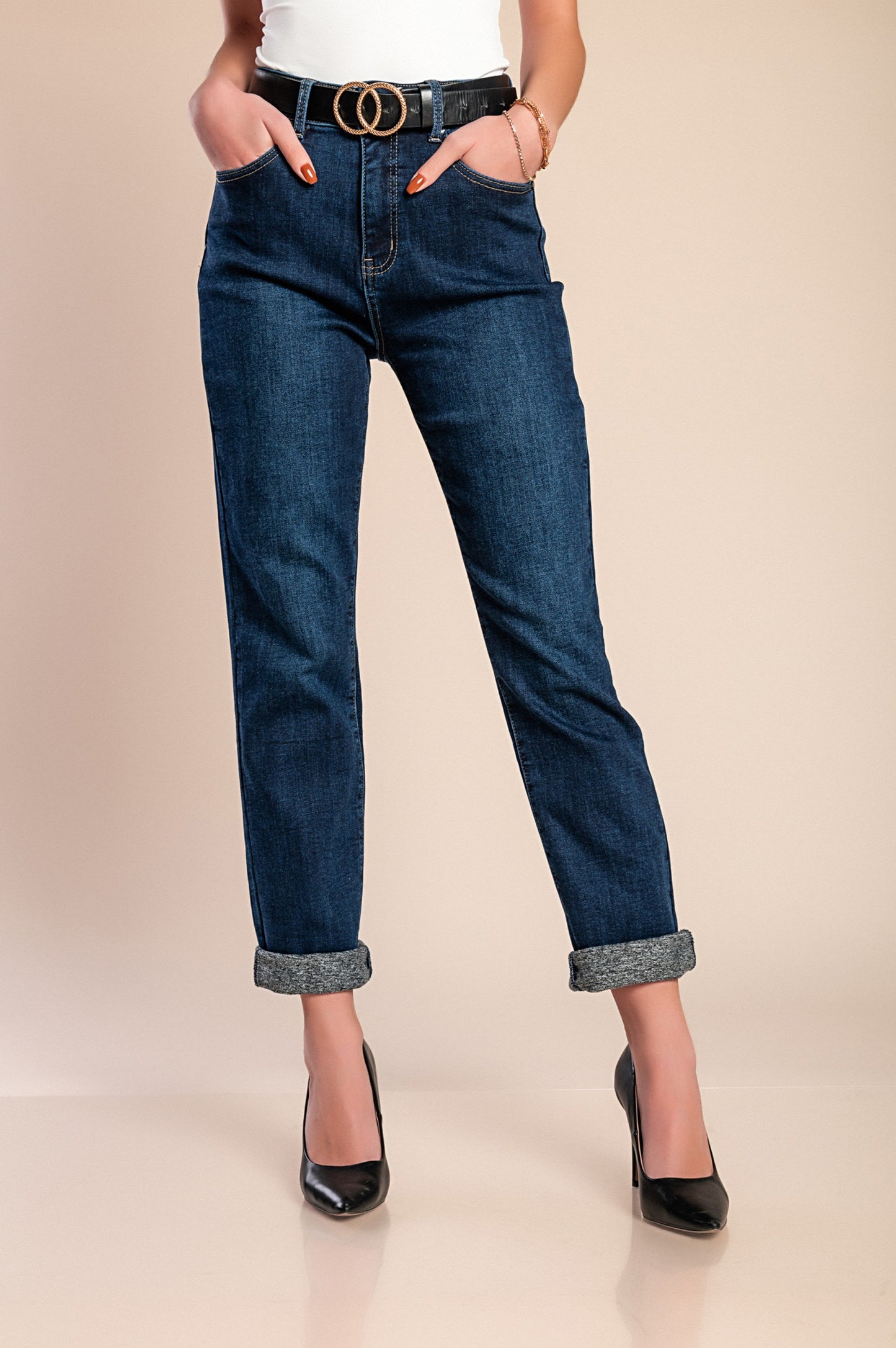 Jeans termici taglie forti con pantaloni attillati, blu scuro