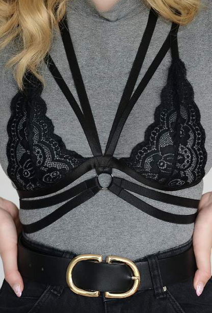 Reggiseno con spalline incrociate e pizzo, ART2798, nero