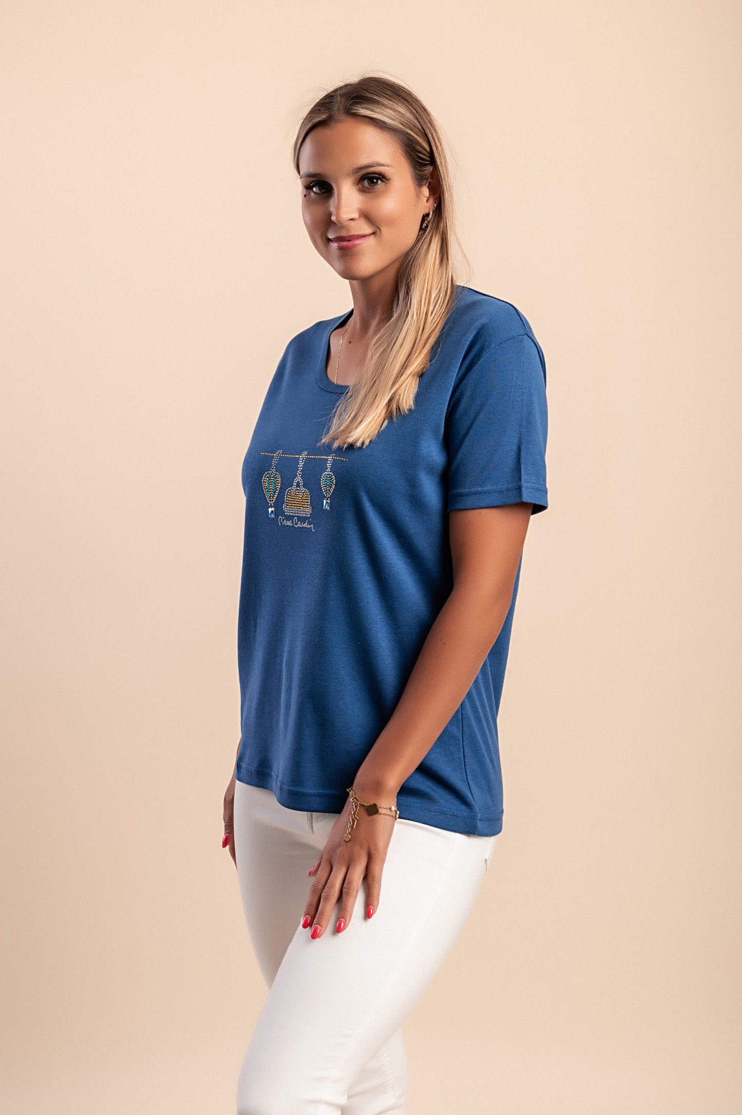T-shirt in cotone con stampa, turchese