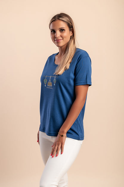 T-shirt in cotone con stampa, turchese