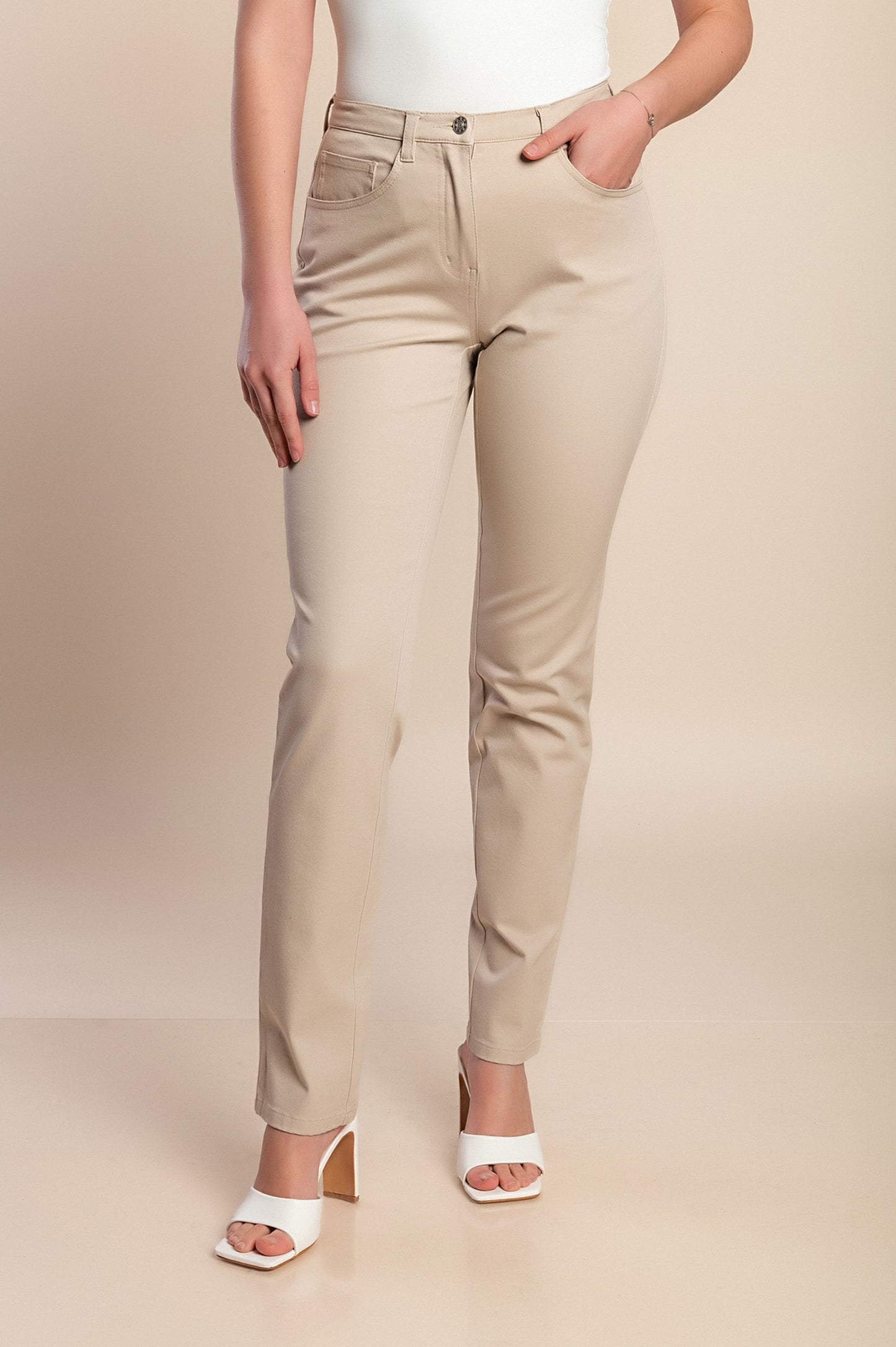Pantaloni in cotone taglie forti, beige
