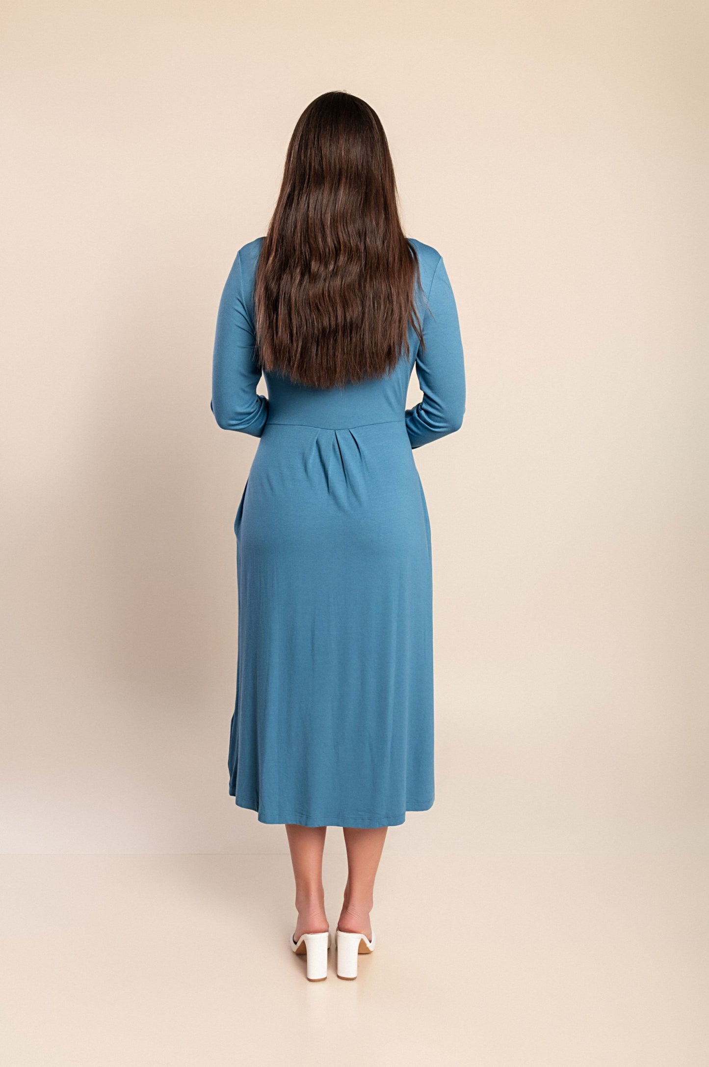 Abito midi con maniche lunghe, blu