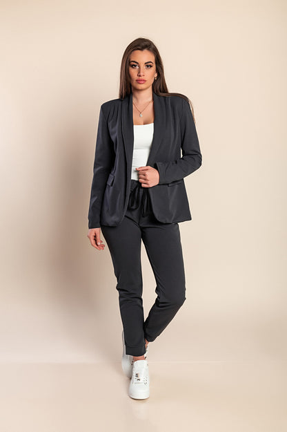 Completo di pantaloni e blazer elegante senza lettere Estrena, nero-nero
