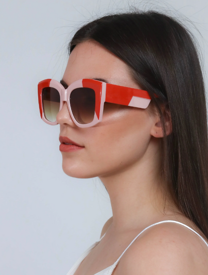 Occhiali da sole in combinazione bicolore, ART2174, rosso-rosa