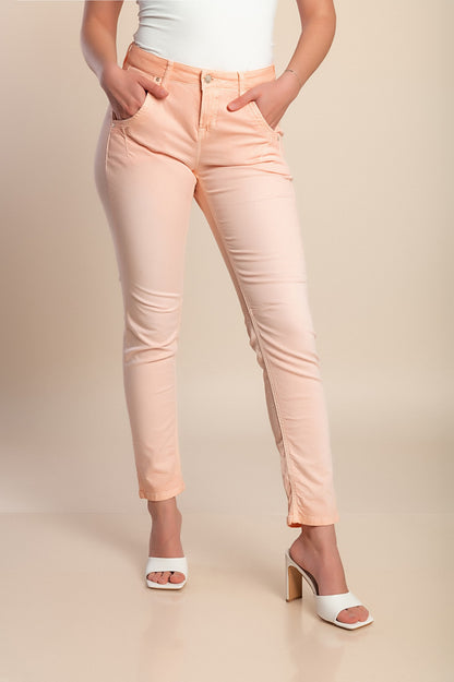 Pantaloni attillati in cotone taglie forti, albicocca