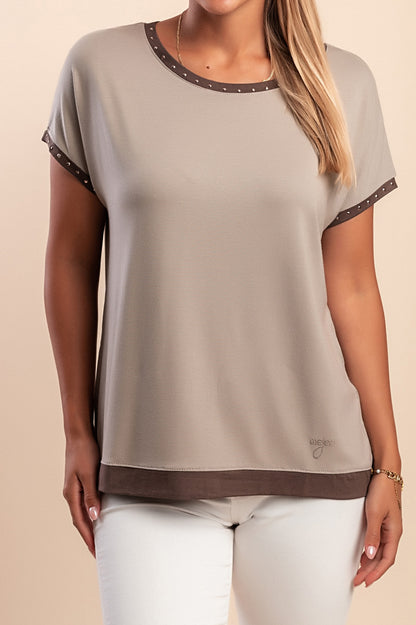 T-shirt in viscosa con rivetti decorativi, blu scuro