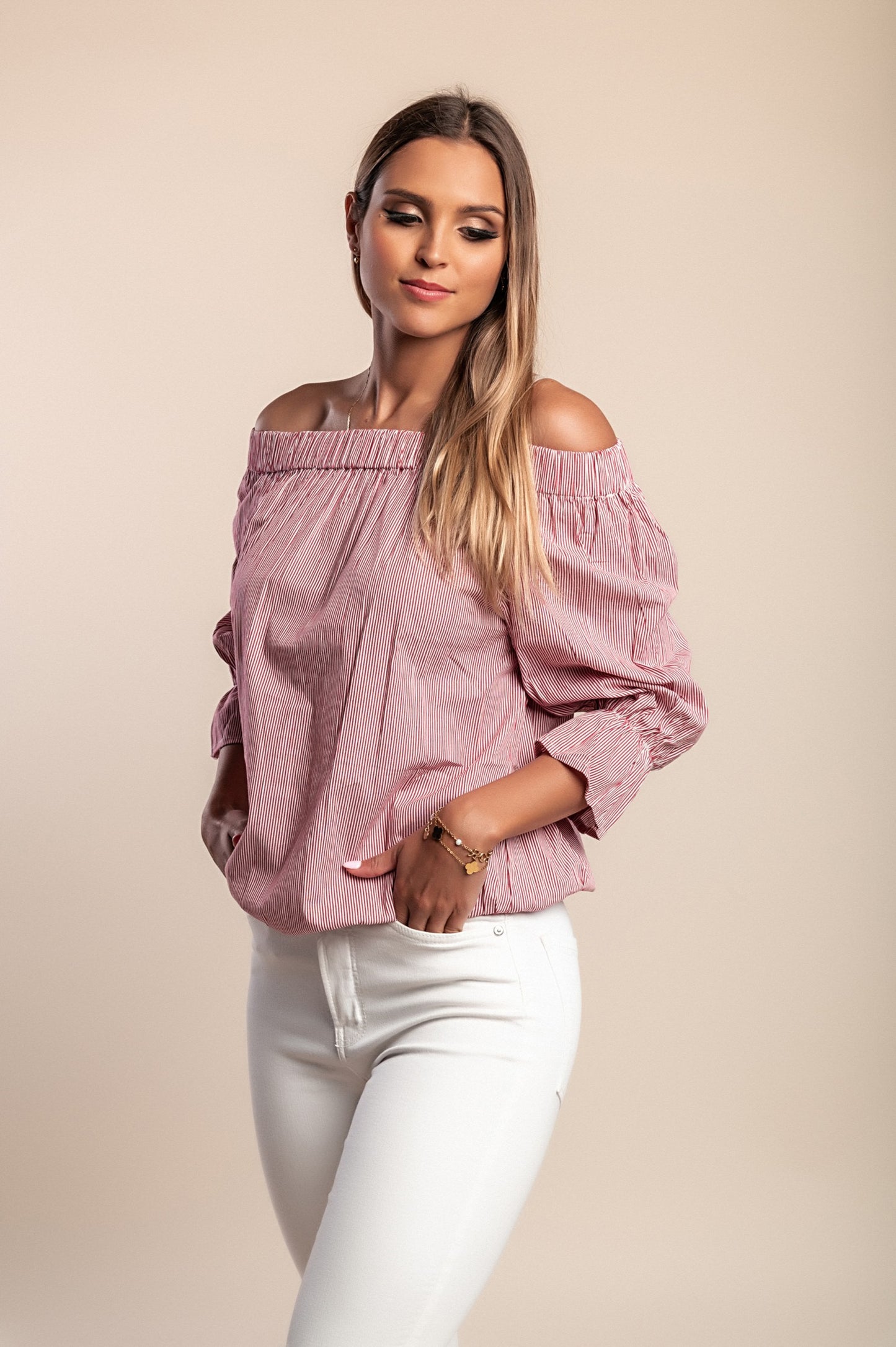 Camicetta con stampa a righe, rossa