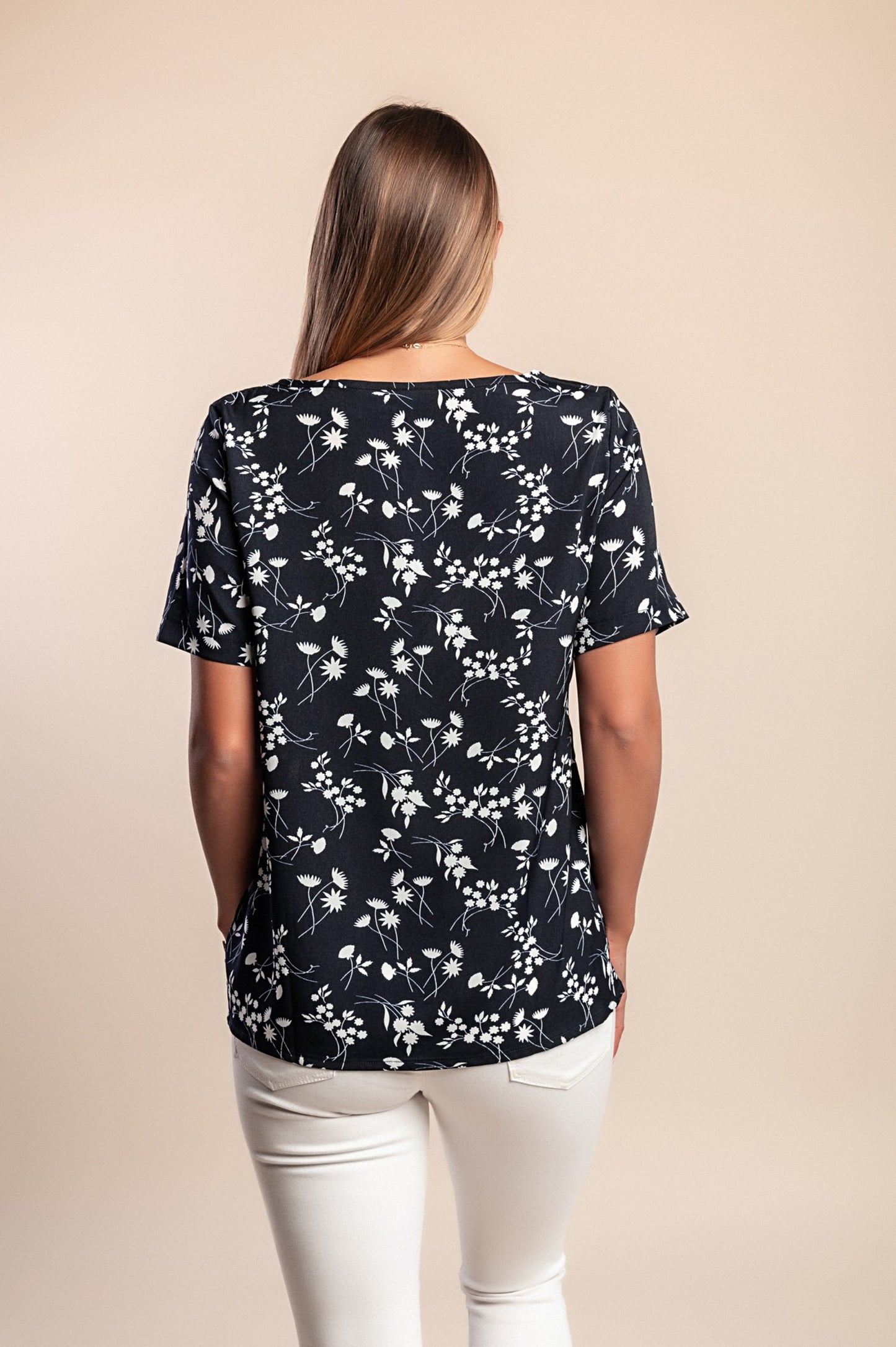 Camicetta con stampa floreale, blu scuro