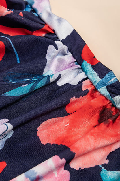 Costume da bagno taglie forti con stampa floreale, blu scuro