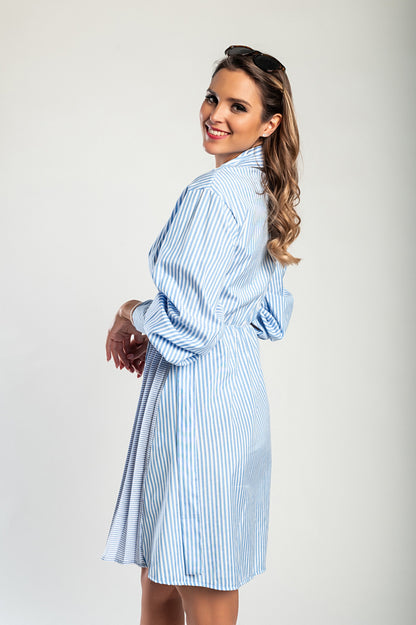 Mini abito con stampa a righe, di colore azzurro