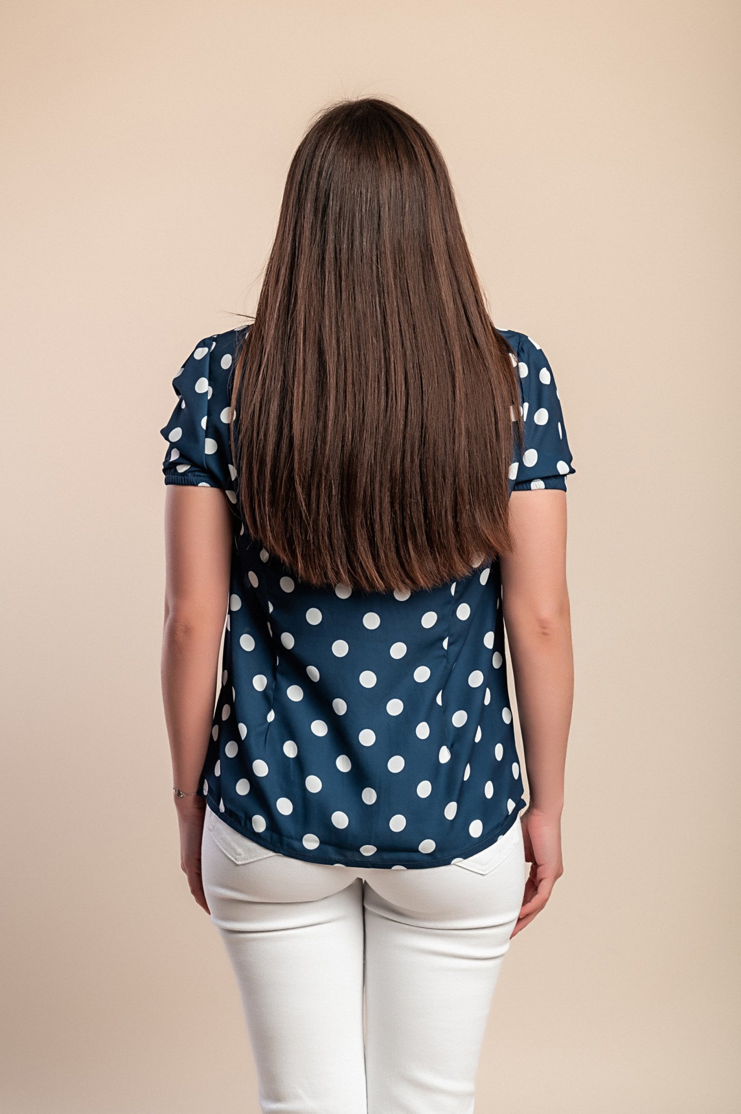 Top con stampa a pois, blu scuro