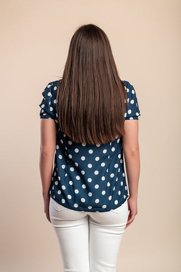 Top con stampa a pois, blu scuro