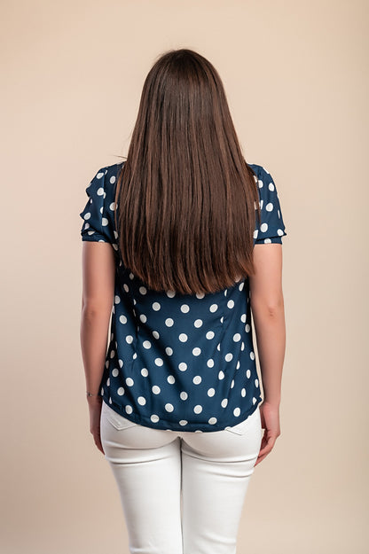 Top con stampa a pois, blu scuro