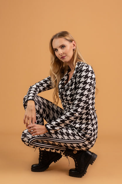 COMPLETO TAILLEUR ELEGANTE CON MOTIVO PEPITA MIRIAMA, BIANCO- NERO