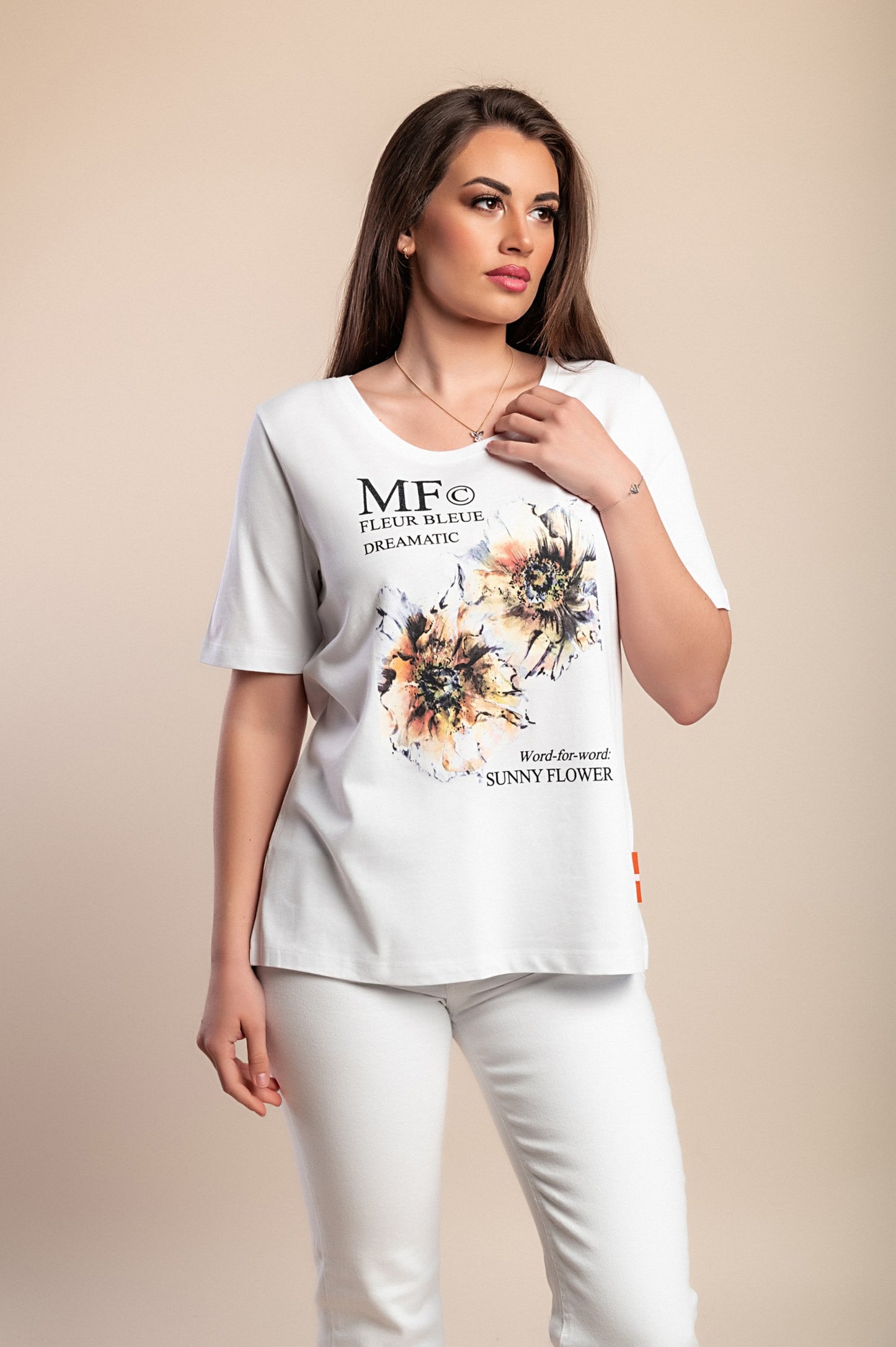 Maglietta stampata taglie forti, bianca