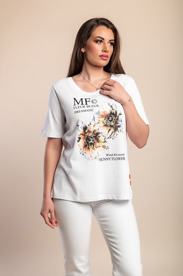 Maglietta stampata taglie forti, bianca