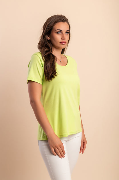 T-shirt in cotone con scollo rotondo, fucsia