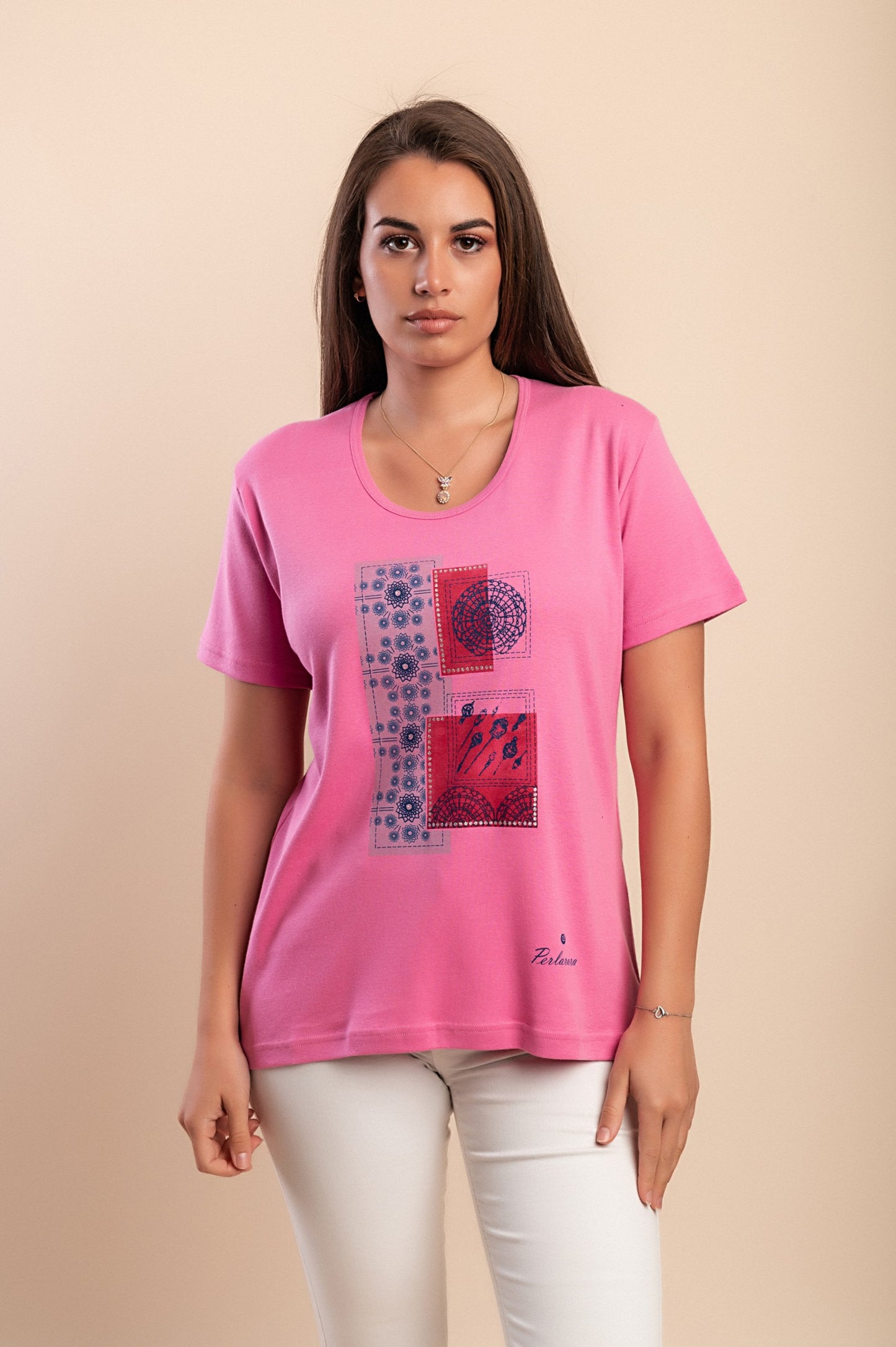 T-shirt in cotone con stampa, rosa