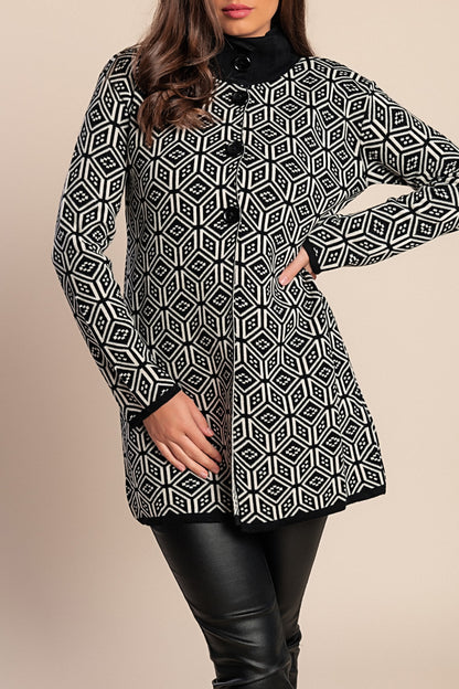 Cardigan lavorato a maglia fantasia, nero/bianco