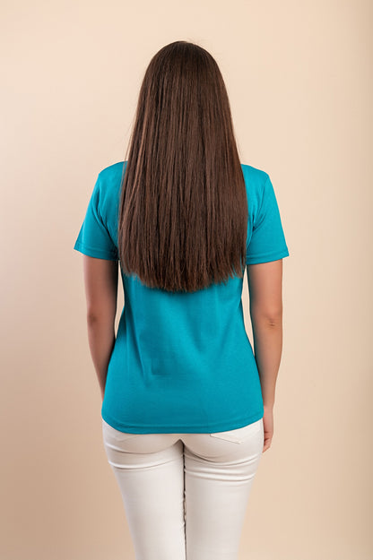 T-shirt in cotone con stampa, azzurra