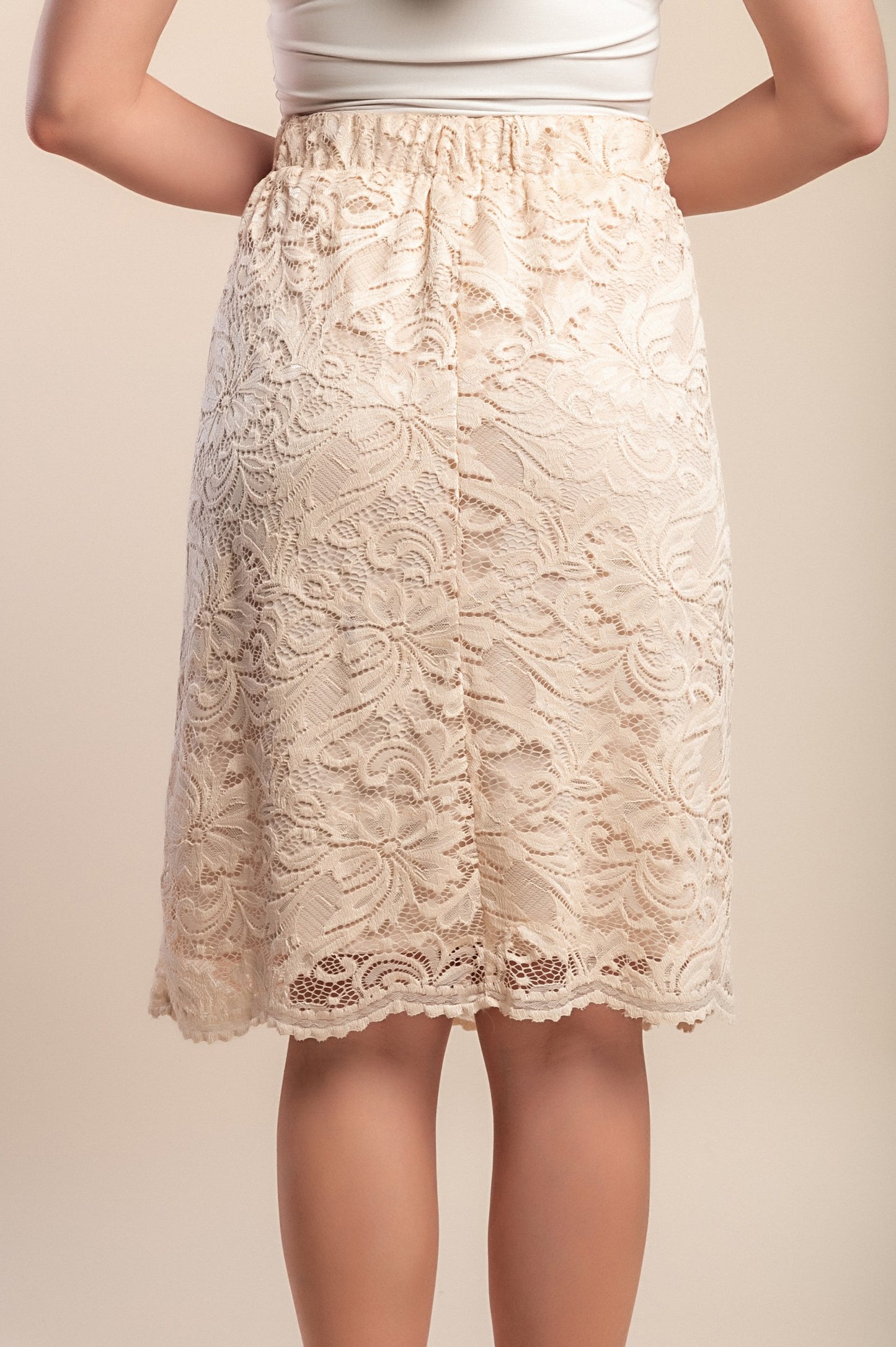 Gonna in pizzo taglie forti, beige