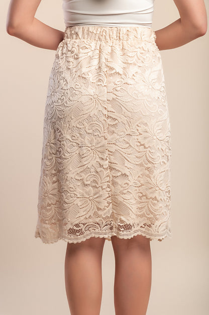 Gonna in pizzo taglie forti, beige