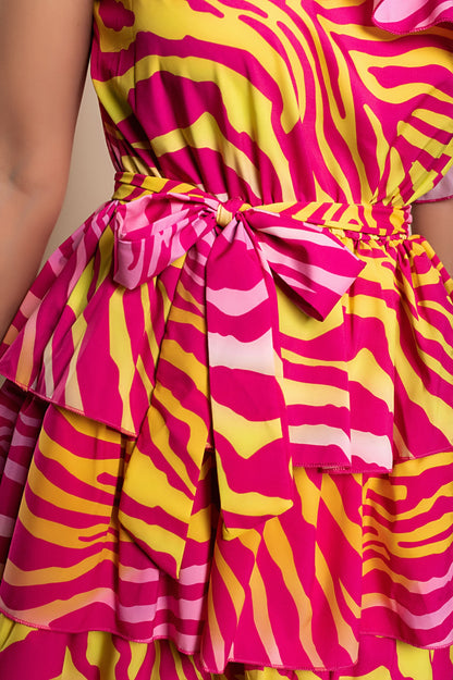 Elegante mini abito con balze Bovina, fucsia