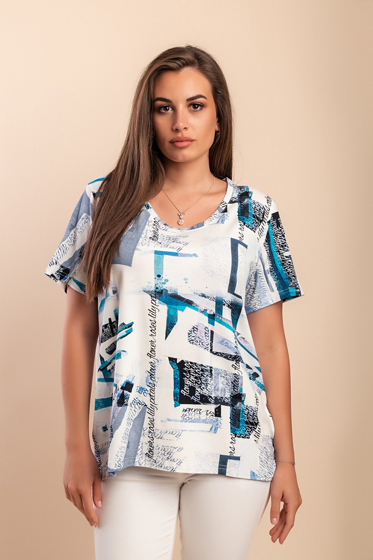 T-shirt in viscosa con stampa a righe, azzurra