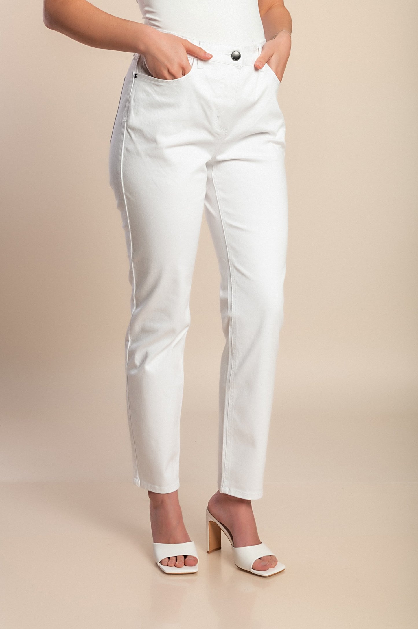 Pantaloni di cotone taglie forti, bianchi