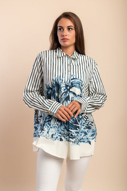 Camicia in cotone con stampa, bianca