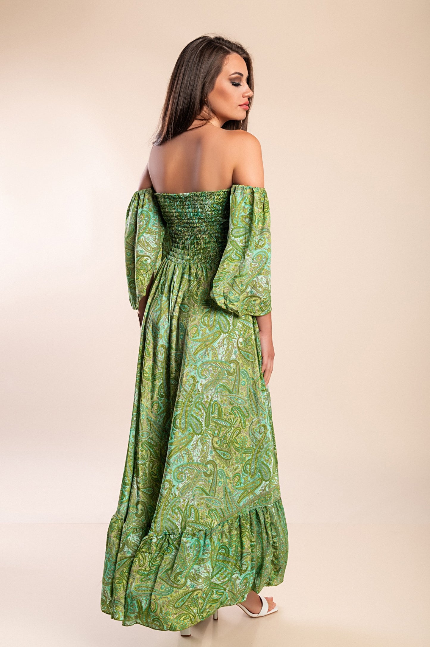 Abito maxi con stampa, multicolore