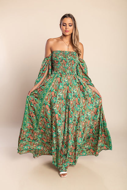 Abito maxi con stampa, multicolore