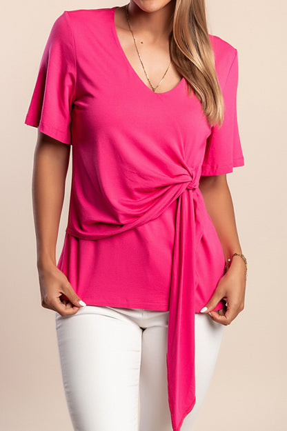 Maglietta con nodo decorativo, rosa