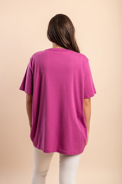 T-shirt in cotone con scollo rotondo, turchese