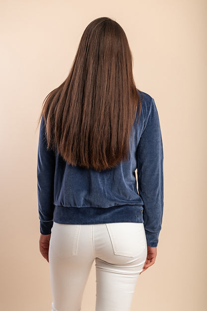 Felpa con zip in cotone e velluto sintetico, blu scuro