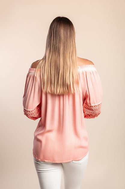 Camicetta con pizzo decorativo, albicocca