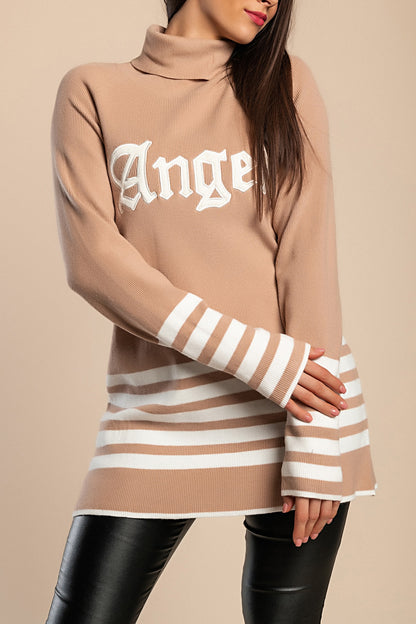Maglia lunga a righe con motivo a righe, viola