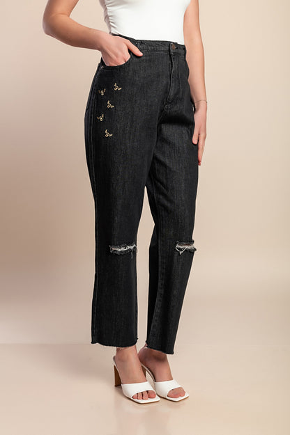 Jeans 7/8 con spacchi, neri