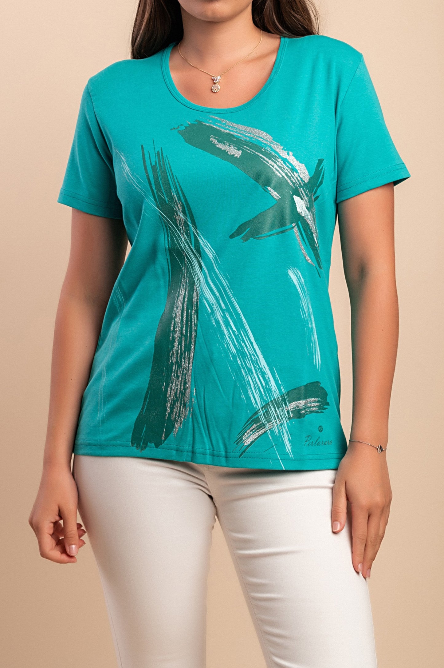 T-shirt in cotone con stampa, turchese