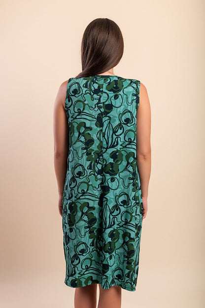 Abito midi con stampa, verde
