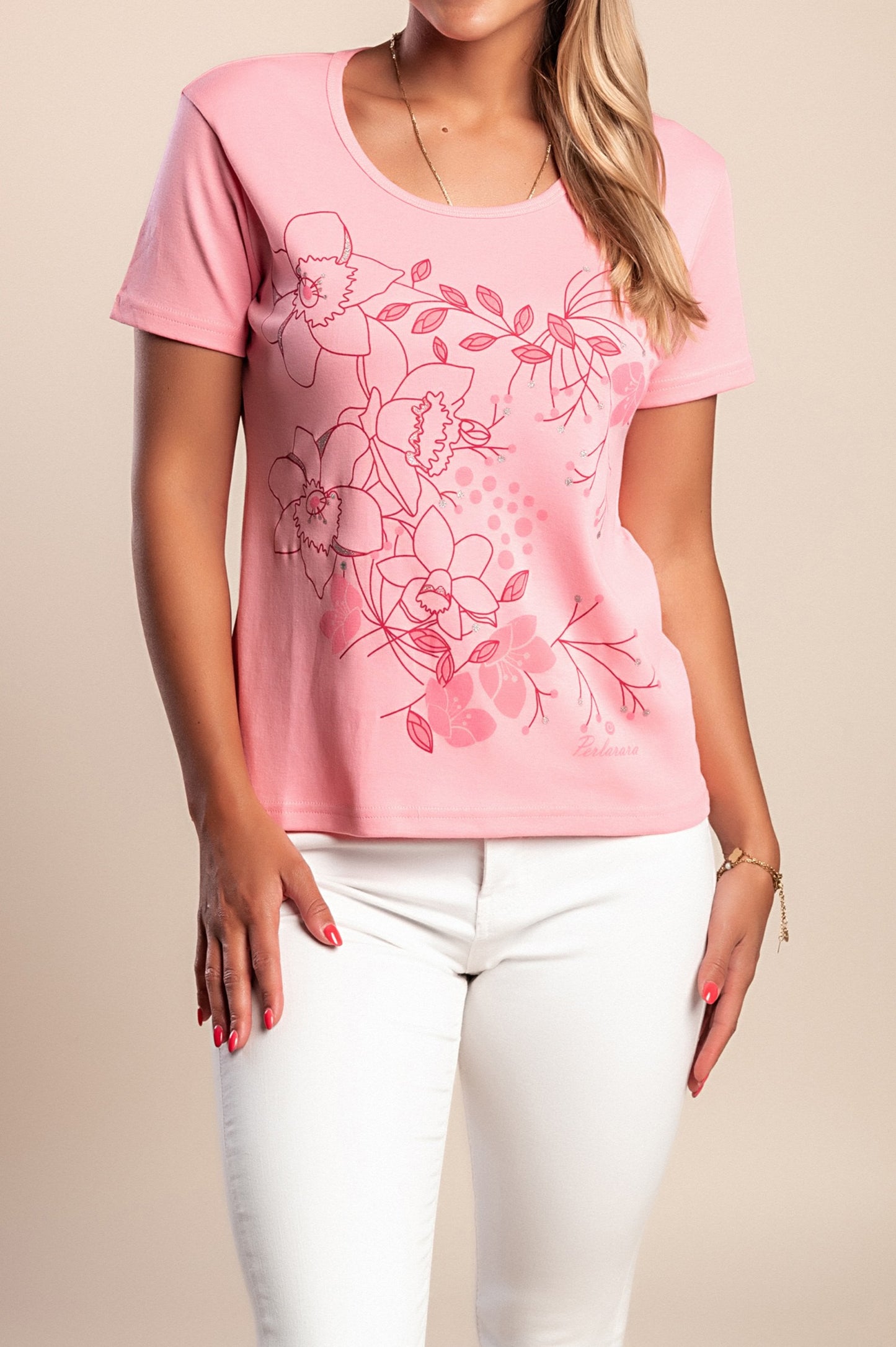 T-shirt in cotone con stampa, rosa