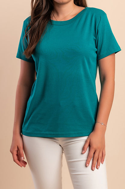 T-shirt in cotone con scollo rotondo, turchese
