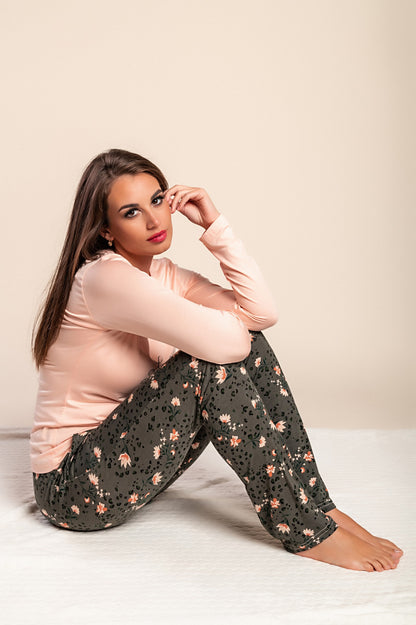 Pigiama lungo con stampa, rosa chiaro