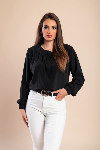 Camicia elegante con scollo rotondo, bianca