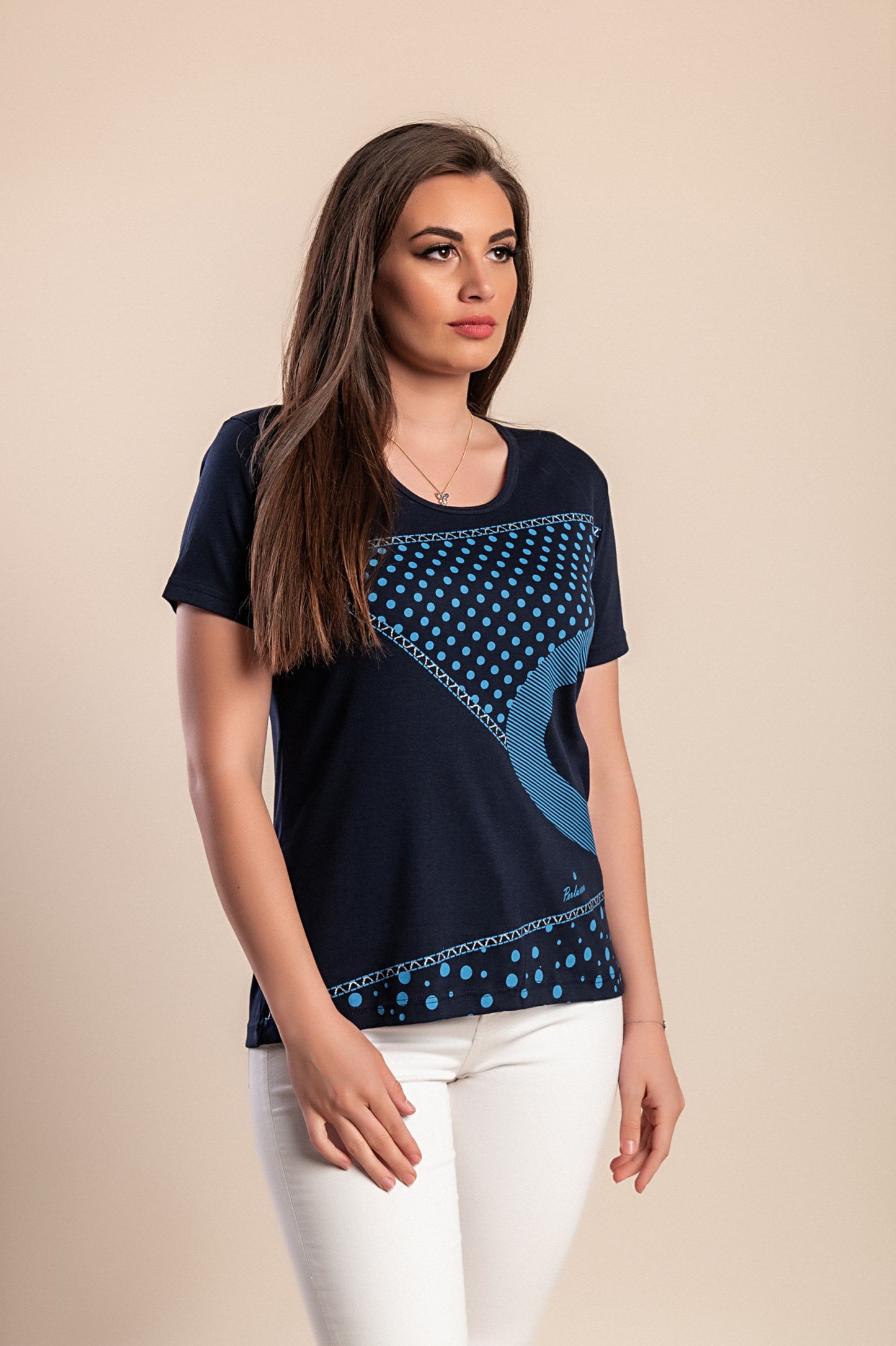 Maglietta stampata taglie forti, blu scuro