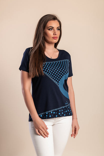 Maglietta stampata taglie forti, blu scuro