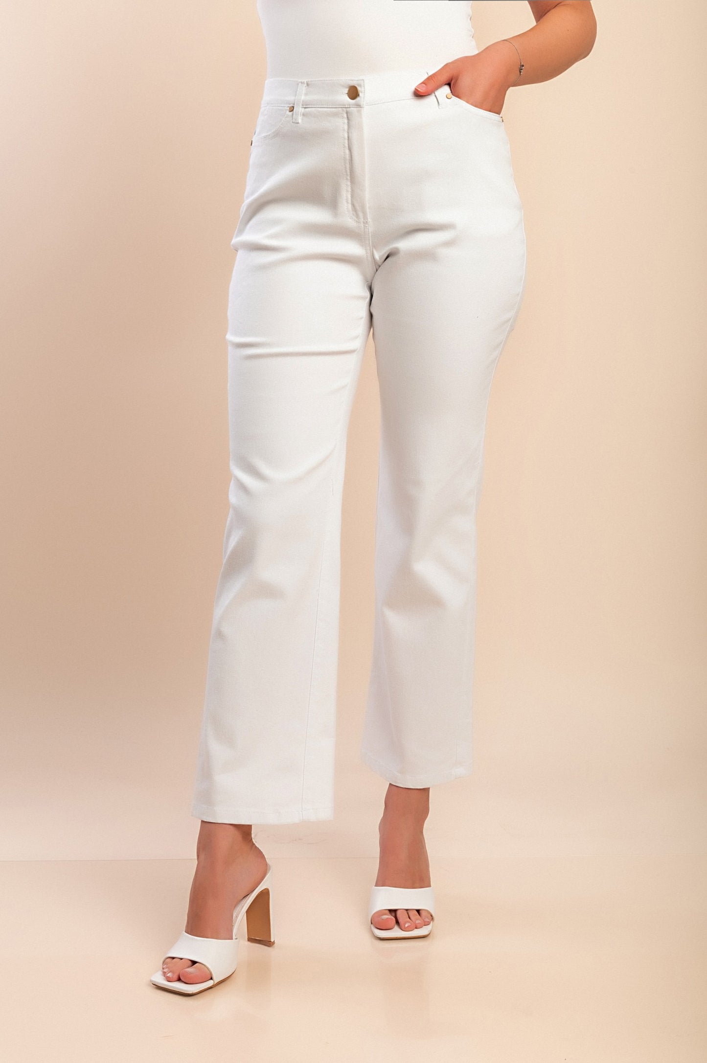 Pantaloni di cotone taglie forti, bianchi