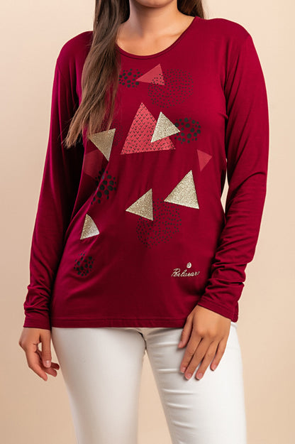 Maglia in cotone a maniche lunghe, bordeaux