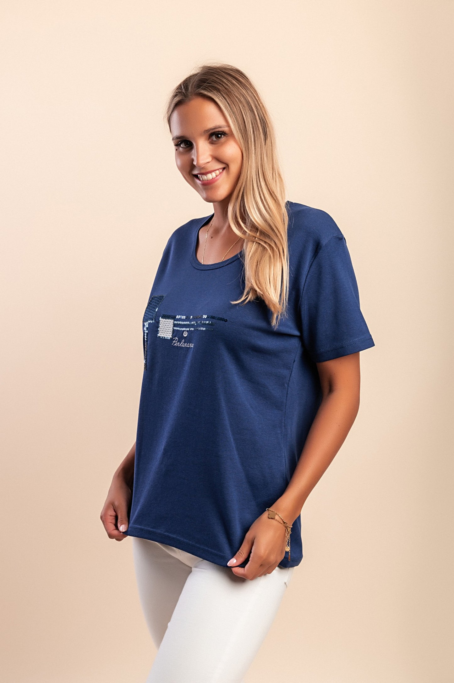 T-shirt girocollo, blu scuro